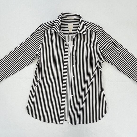 SOLD NWT CHICOS Size 0P Petite Small No-Iron Long Sleeve White Striped Shirt - Picture 16 of 16